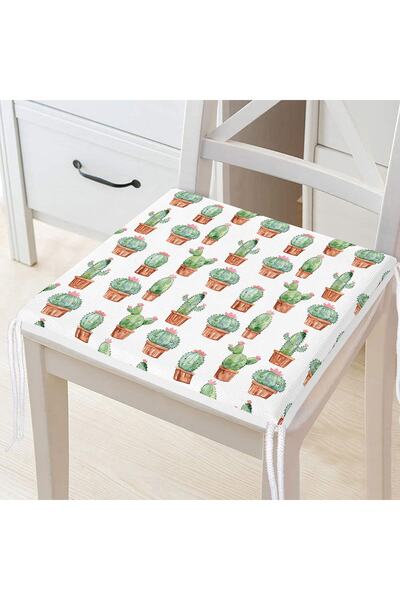 Realhomes Küçük Küçük Kaktüs Çizimleri Dijital Baskılı Fermuarlı Sandalye Min...