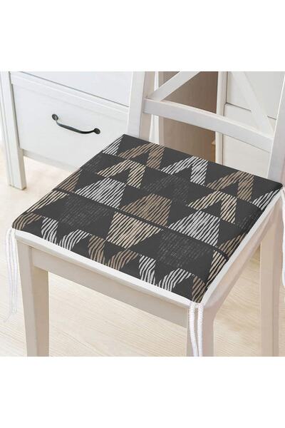 Realhomes Siyah Zemin Geometrik Üçgen Tasarımlı Fermuarlı Sandalye Minderi
