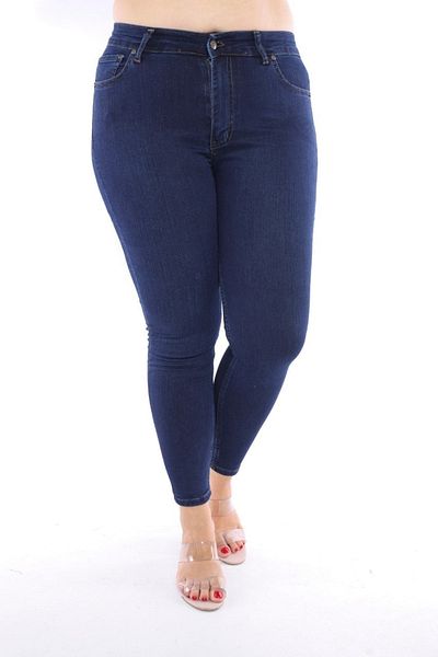 BELLİSİMO Large Size Lycra High Waist Narrow Leg Navy Blue Jeans