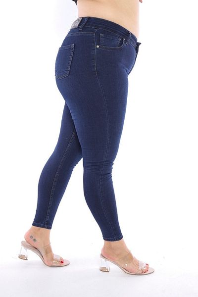 BELLİSİMO Large Size Lycra High Waist Narrow Leg Navy Blue Jeans