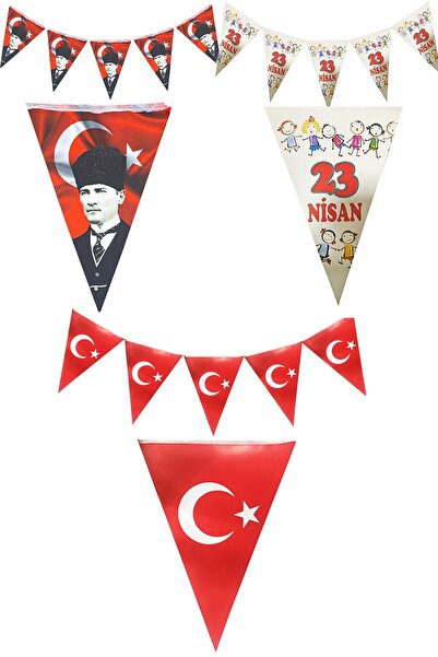Parti dolabı 3lü Flama Set (23 Nisan Flama, Atatürk Baskılı, Türk Bayrağı Bas...