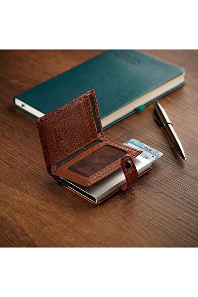 vevasilver محفظة حامل بطاقات للجنسين بلون بني فاتح مع آلية أوتوماتيكية