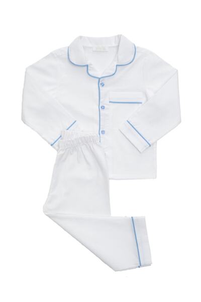 Beyaz Organik Pamuk Unisex Çocuk Pijama Takımı