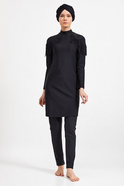 Adasea Γυναικείο μαγιό με μαύρο κρόσσι Lycra Hijab