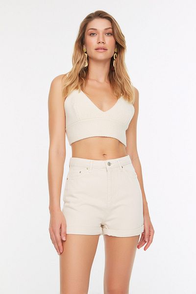 Trendyol Collection Stone Denim-Shorts mit hoher Taille TWOSS22SR0501