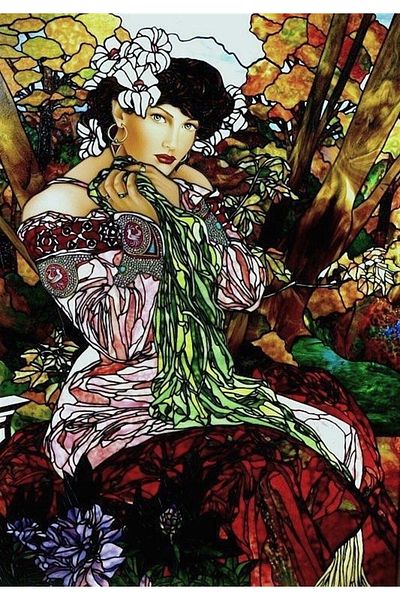 Marcel Kristal Tablo Stained Glass Design Woman Diamond Mosaic Painting - 42x61cm