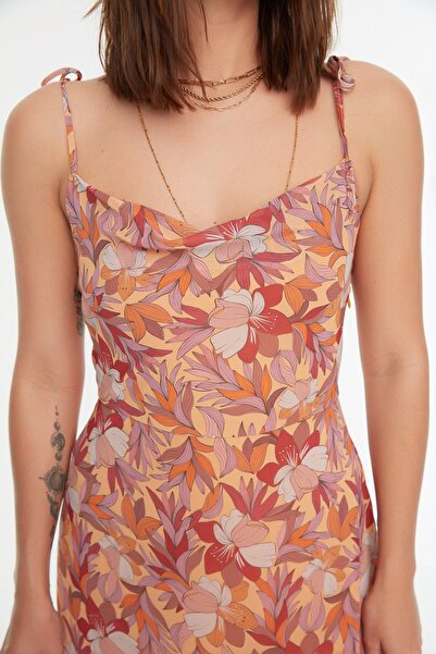 Trendyol Collection Többszínű virágos A-vonalú sifon mini bélelt szőtt ruha TWOSS22EL2566
