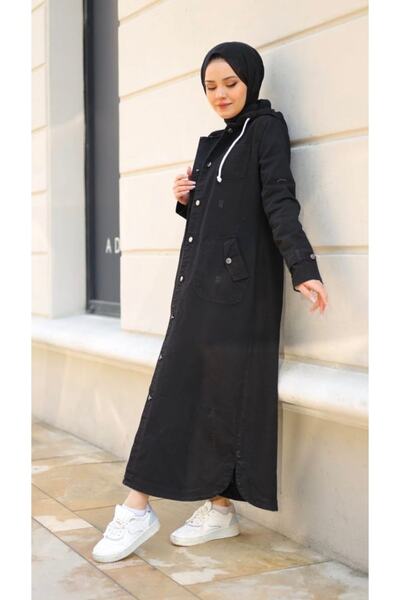 esmaboutique Kadın Siyah Kapüşonlu Kap