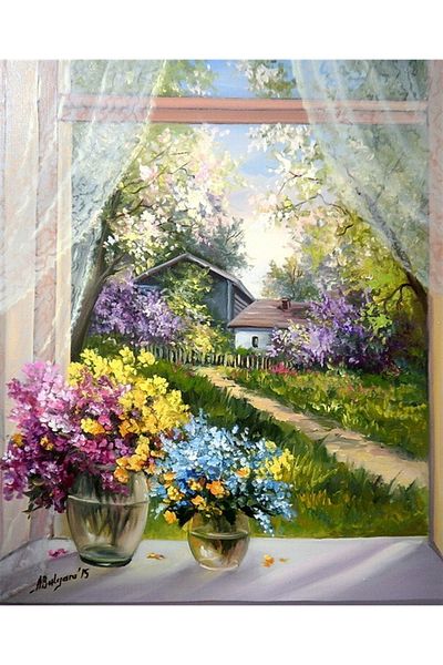 Marcel Kristal Tablo Floral Houses Marcel Art Diamond Mosaic Painting 48x58 Cm