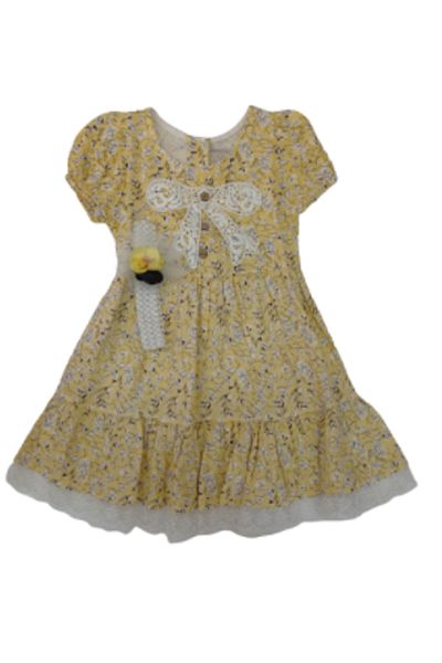 Damla Dandini Girl's Yellow Floral Bandana Dress