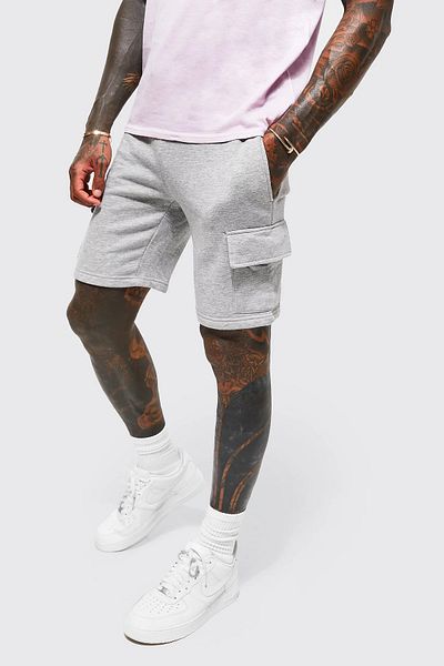 FUWEAR Cotton 2 Thread Gray Cargo Pocket Shorts
