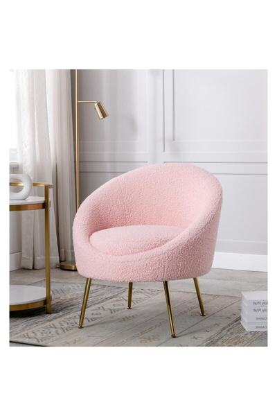 S Home Design Concept Lucca Elips Berjer Gold Ayak Teddy, Pembe