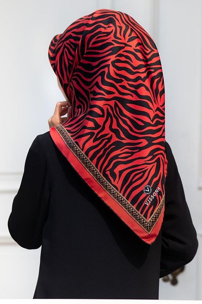 Vissona Γυναικείο μεταξωτό μαντίλι Twill Pomegranate Flower Black