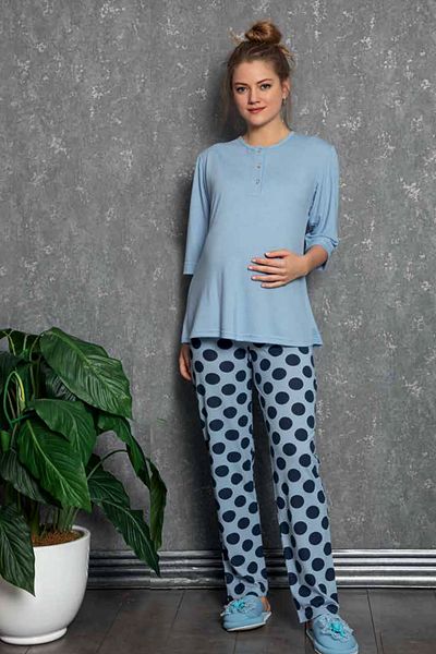 Ses Moda Butik Set pijamale de maternitate 2 piese Ednz-1139 de culoare albastră și buline
