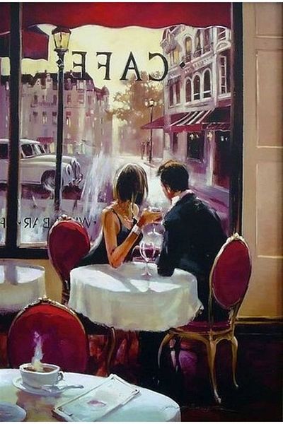 Marcel Kristal Tablo Marcel Art - Romantic Lunch Diamond Mosaic Painting 43X64Cm