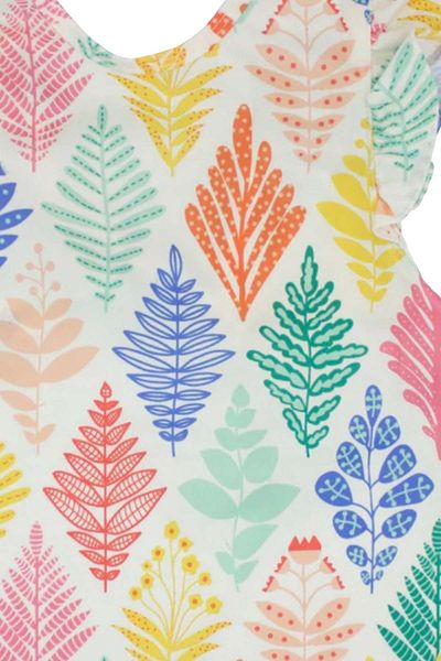 Modakids Leaf Patterned Summer Short Ruffle Sleeve Liquid Proof Baby Girl Food Activity Bib