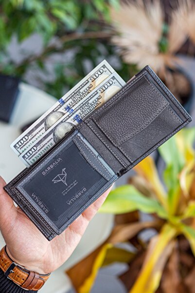 Garbalia Ανδρικό πορτοφόλι από γνήσιο δέρμα RFID Blocking Horizontal Anthracite με θήκη νομισμάτων