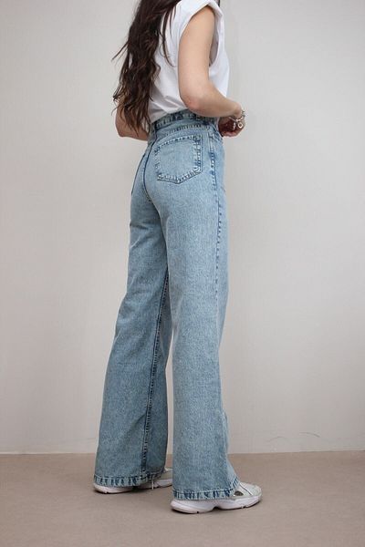 Livik Blugi din denim albastru cu talie înaltă și lycra - spălați pe zăpadă, picioare largi