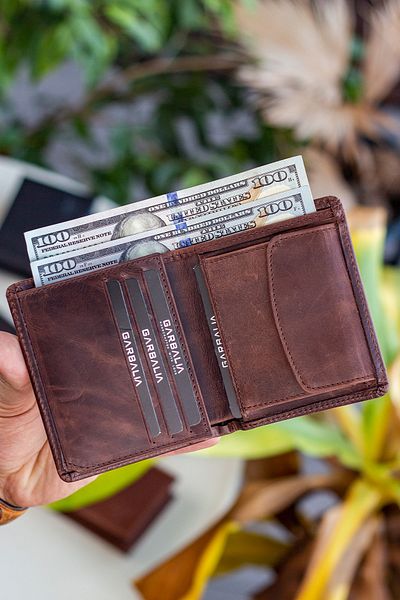 Garbalia Dallas Genuine Leather Rfid Blocking Crazy Brown Ανδρικό πορτοφόλι με θήκη νομισμάτων