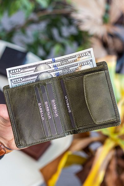 Garbalia Dallas Genuine Leather Rfid Blocking Crazy Green ανδρικό πορτοφόλι με θήκη νομισμάτων