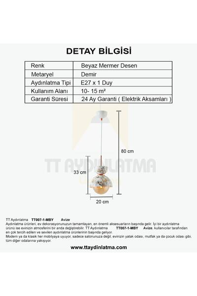 TT AYDINLATMA Tt007-1 Mby Mermer Desen Tekli Beyaz Lüks Avize