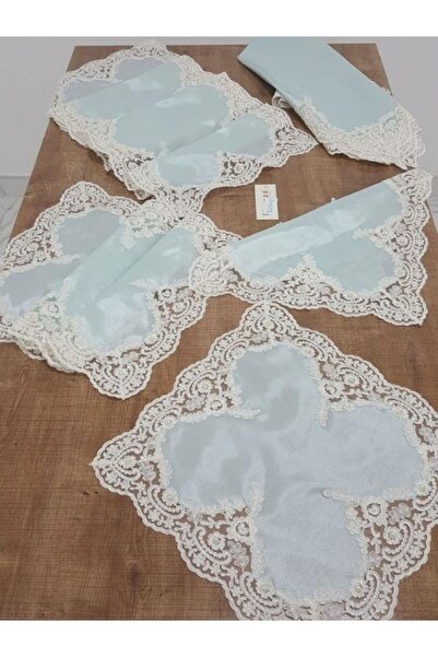 Finezza F inezza Violetta Lüx Güpürlü Osmanlı İpeği Kumaş Mint Salon Takımı 5...