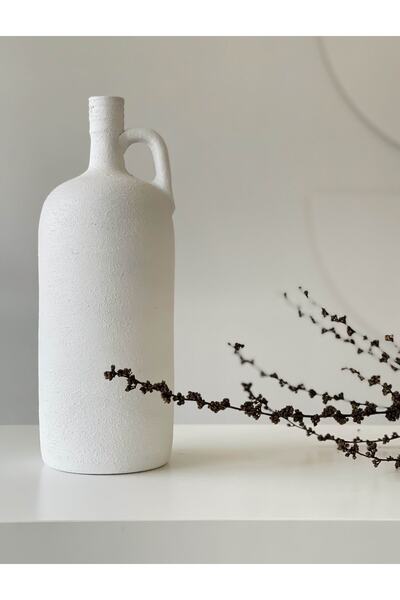 Allegorie.Co Lingo Tek Kulplu Eskitme Şişe Vazo Beyaz