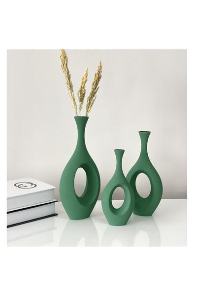 stilinbu Σετ βάζων Bohemian Ceramic Hitite 3 τεμαχίων - H253035 (Πράσινο πεύκο)