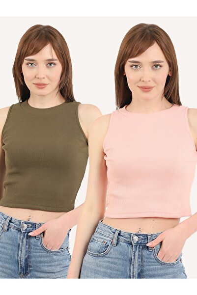 TİODES Γυναικεία μπλούζα με λαιμόκοψη σε πούδρα 2 τεμαχίων