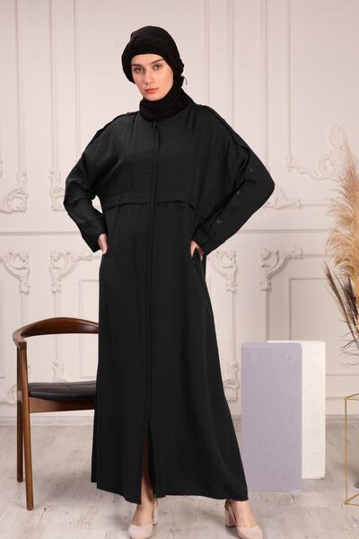 Reis Geniş Kalıp, Büyük Beden Fermuarlı Ferace, Abaye - ( Kırınkıl Desen )