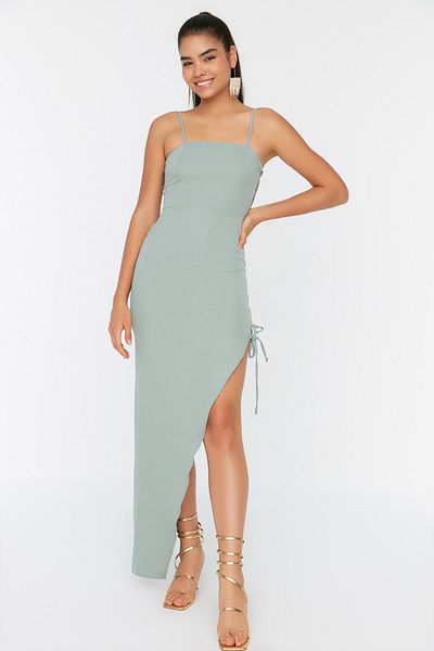 Trendyol Collection М'ятна ткана довга вечірня сукня з ухилом TPRSS22AE0055