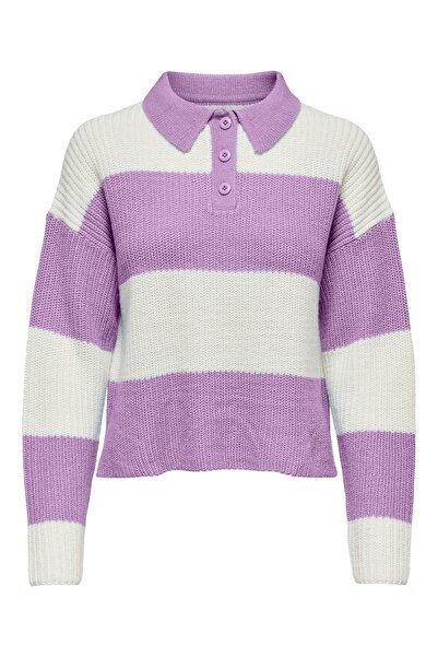 ONLY Pulover polo pentru femei L/s Block Ex Knt Polo cu guler cu nasturi, culoare bloc, tricotat, cu potrivire normală