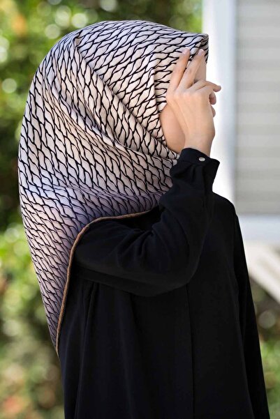 Vissona Kadın Twill Ipek Eşarp Krem Siyah