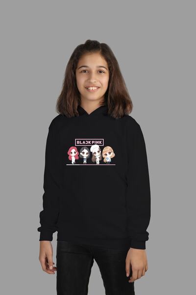 Raf Coll Hanorac negru tricotat cu glugă pentru copii, negru, roz, imprimat d...