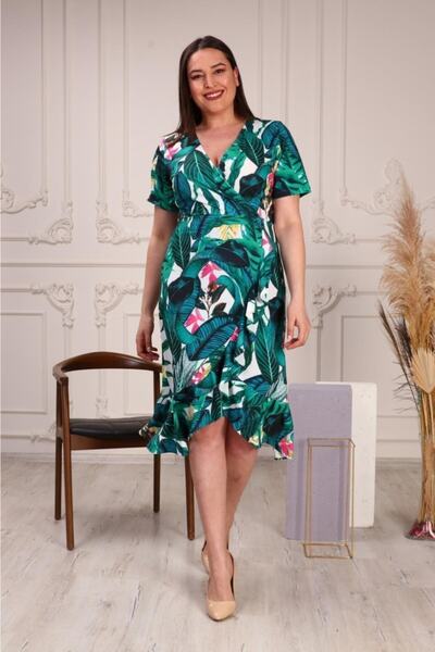 Şirin Butik Γυναικείο φόρεμα με διπλό γιακά σε μεγάλο μέγεθος