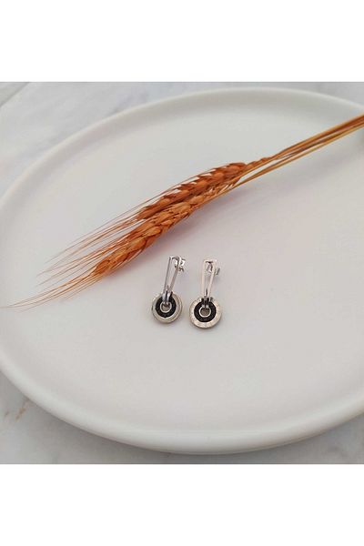 Eva Takı Roman Numeral Pendant Steel Earrings