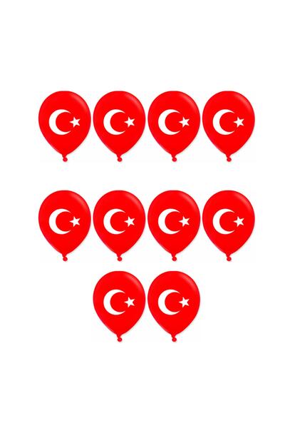 ATOM BALON بالون أحمر مطبوع عليه علم تركي 30 سم 10 قطع