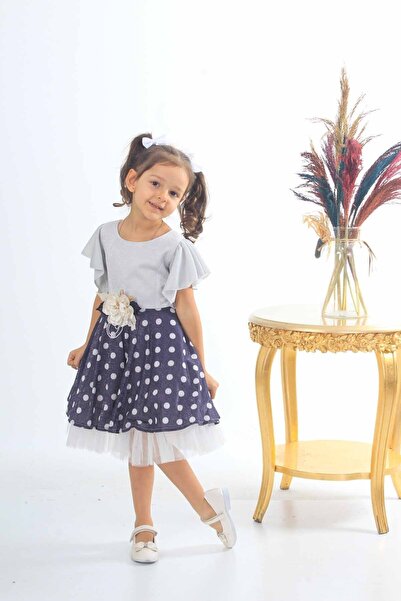 ÖFİ Kids Kız Çocuk Simli Puantiyeli Kısa Kollu Elbise
