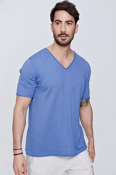 CHUBA Ανδρικό μπλουζάκι με λαιμόκοψη V Loose Fit Βαμβακερό λεπτό πλεκτό Indigo 22sm204