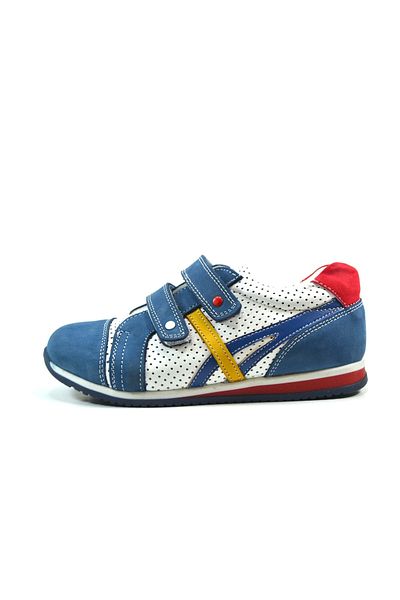 Bayrak 2435 Pantofi sport ortopedici pentru băieți din piele naturală, albastru, galben, velcro