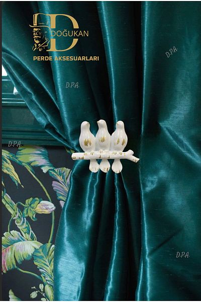 Doğukan perde aksesuarları 3-Piece Bird Armlet White to Yellow Edge Curtain Collection (1 PC)