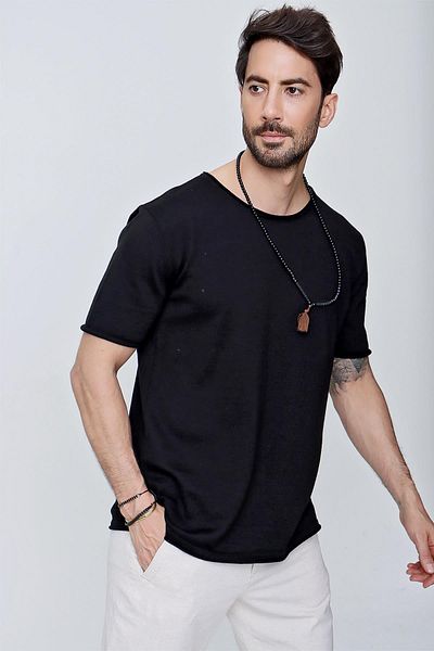 CHUBA Ανδρικό μπλουζάκι με λαιμόκοψη Loose Fit Βαμβακερό λεπτό πλεκτό μαύρο 22sm210