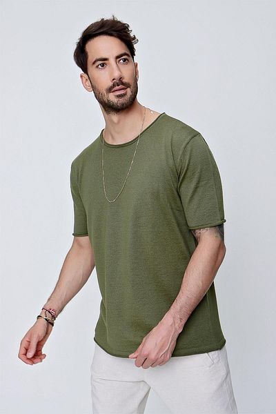 CHUBA Ανδρικό μπλουζάκι με λαιμόκοψη Loose Fit Βαμβακερό λεπτό πλεκτό Χακί 22sm210