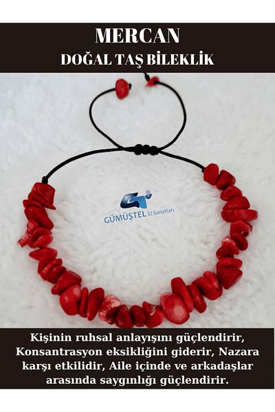 GÜMÜŞTEL EL SANATLARI Certified Natural Broken Stone Coral Stone Bracelet Elevator Lock System