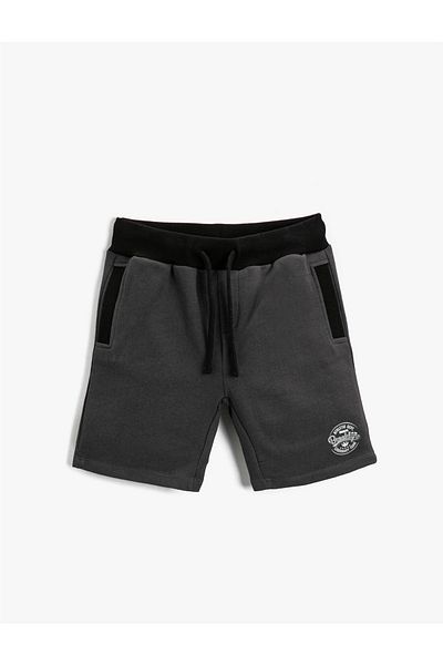 Koton Boys' Clothing Slogan Printed Shorts Cotton Lace-up Waist 2skb40009tk Anthracite