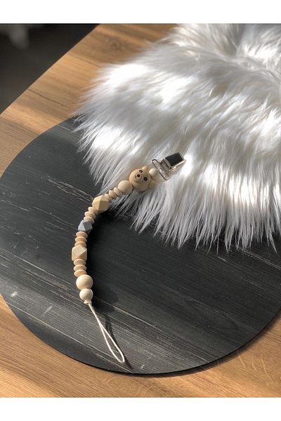 Tarçın Atölye Pacifier Hanger - Wooden Pacifier Holder - Pacifier Clip with Teddy Bear