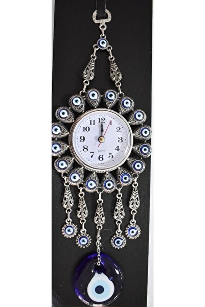 kapadokyahediyelik Small Wall Clock with Evil Eye Beads