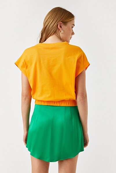 Koton T-Shirt Cotton Crop Basic με ελαστική μέση