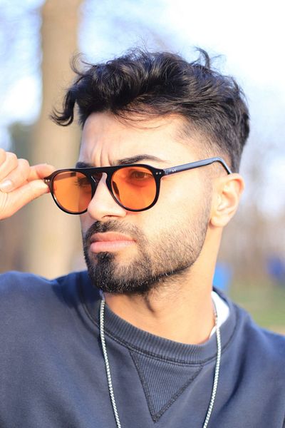 LOOKUP Men's Sunglasses New Season Fashion Orange Glass Black Frame