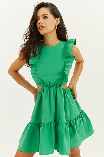 Cool & Sexy Kleid - Grün - Gerüschter Saum